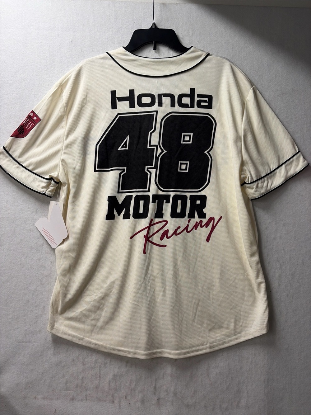 Honda Motor Racing Baseball Jersey Mens Size XL  off White 48 Speedway NEW